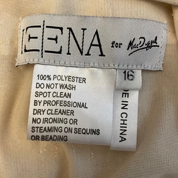 Ieena Mac Duggal Sequin Evening Gown White Champagne Leg Slit Size 16 - Picture 8 of 11